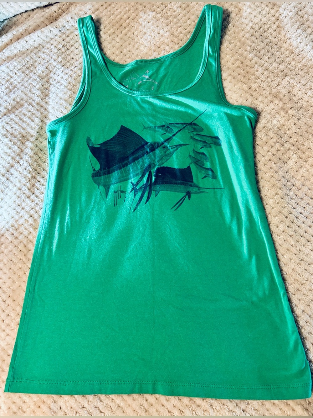 Guy Harvey Soft Green Tank With Marlins snd Billfish Yank Top/Size Large